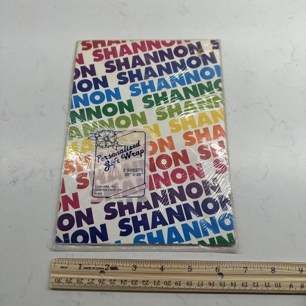 Vintage 80s NIP Stravina Personalized Name SHANNON Gift Wrap Rainbow